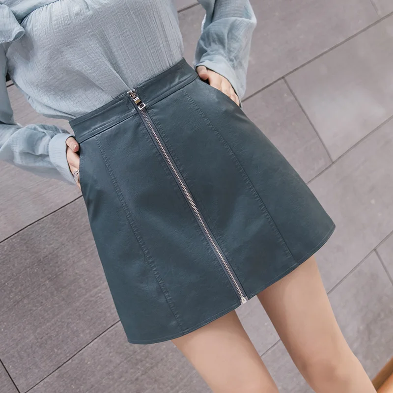 

Zipper Pu Beach Mini Korean Fashion High-Waisted Vintage Spring Autumn Summer Women'S Clothing Skirts Vetement Femme 2022