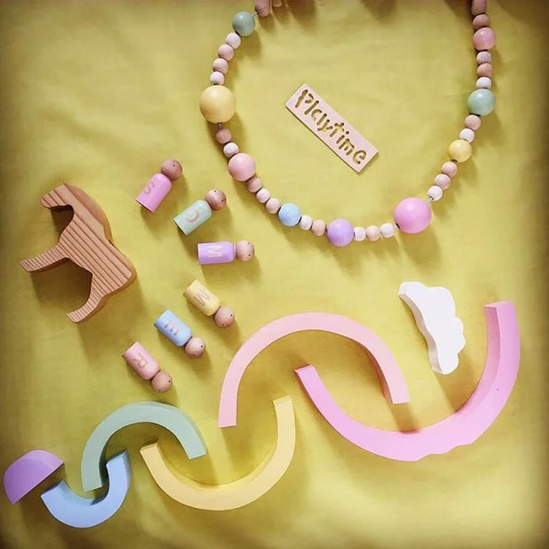 Wooden Rainbow Building Blocks Decor Kids Room Decorative Ornaments Wall Baby Nursery Gifts Decorations | Игрушки и хобби