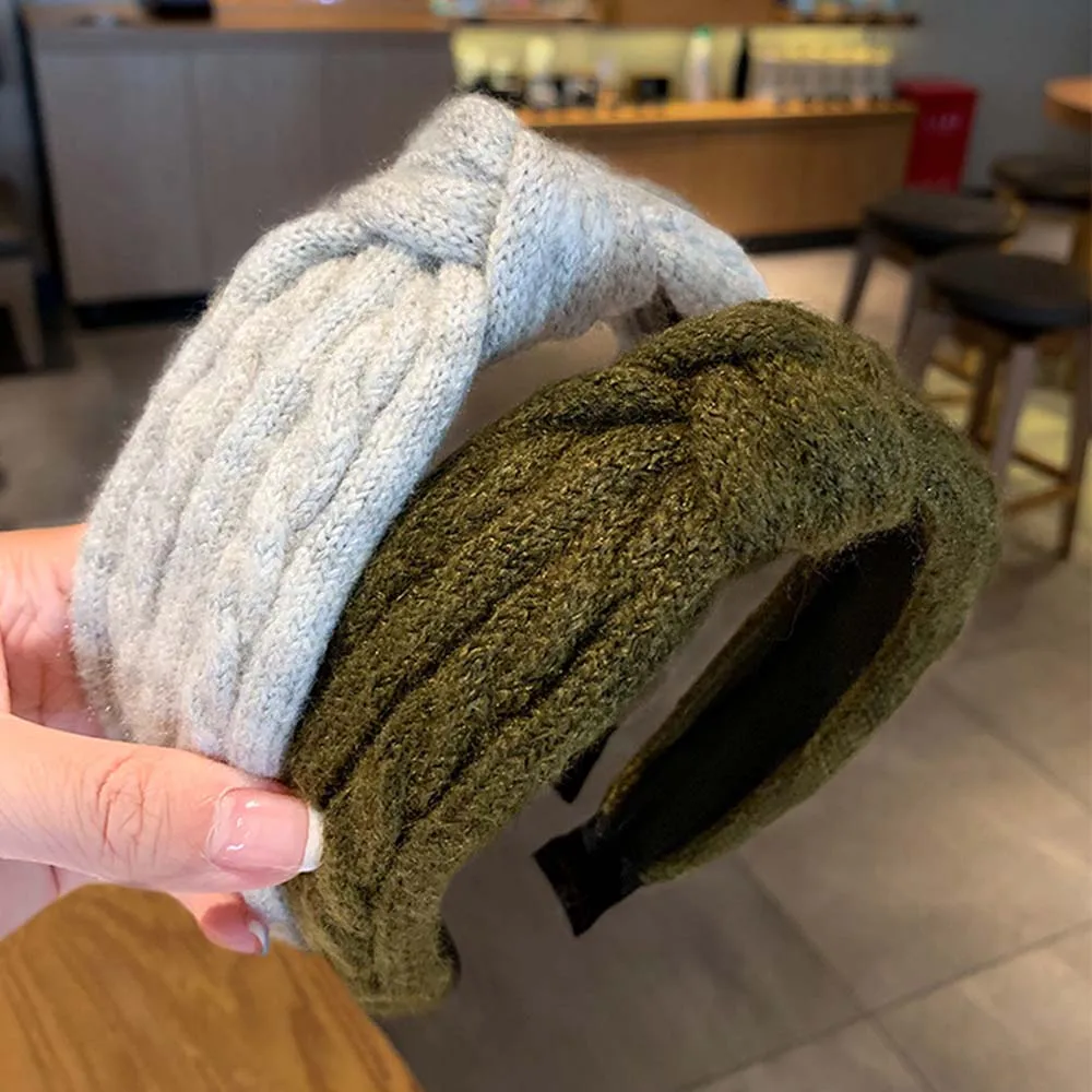 

Winter Woolen Headband Korean Autumn Hair Band Female Wide Retro Trendy Warm Ear Crochet Turban Women Hair accessories