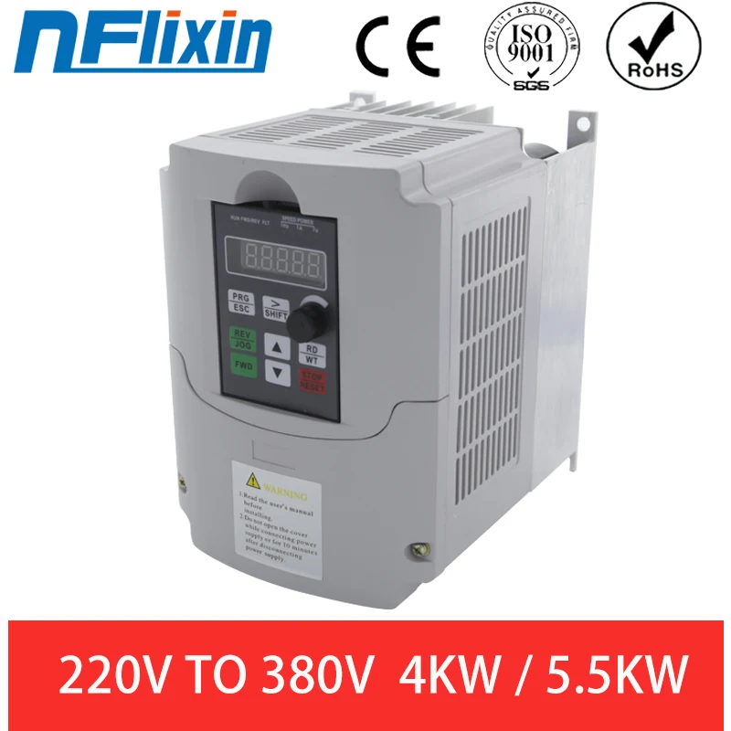NFlixin-convertidor de frecuencia VFD Boost, 4KW, monofásico, entrada de 220v y salida trifásica de 380V, controlador de velocidad del motor
