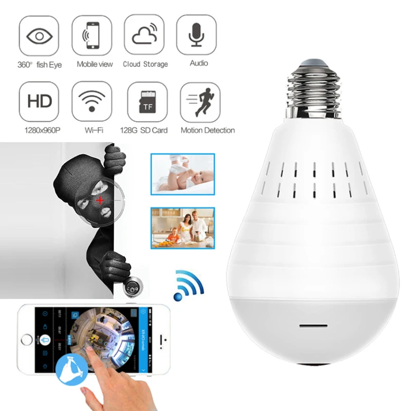 

1080P Wireless Bulb IP Camera 360 Degree LED Light Panoramic Home Security WiFi CCTV Fisheye Lamp Two Ways Panoramic HD