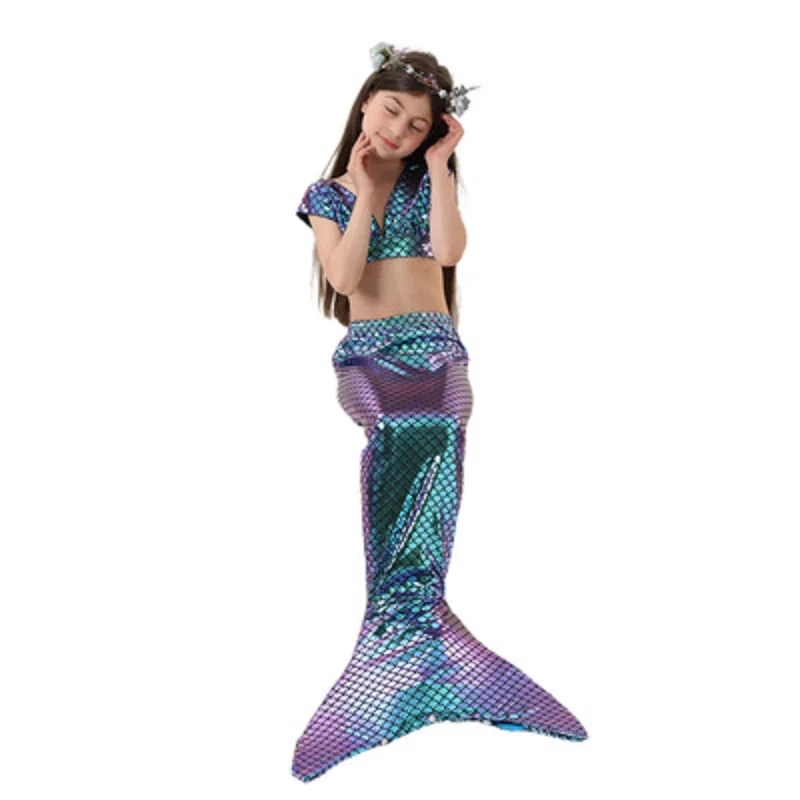 

Костюм Русалки для девочек, детский праздничный комплект из 3 предметов, бикини для косплея, купальник, От 3 до 9 лет