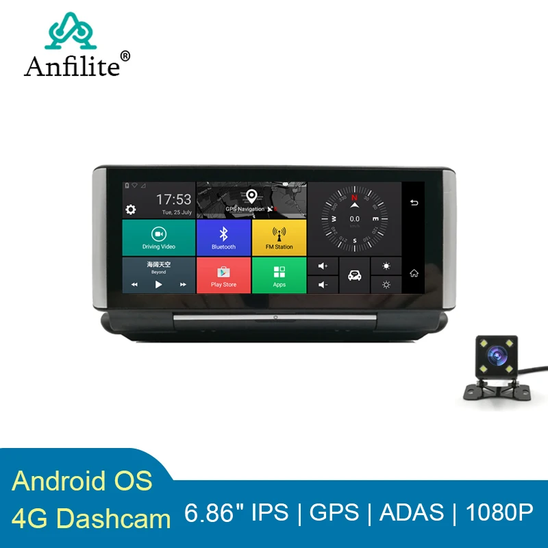 Anfilite e86 4G Мобильный DVR Камера GPS 6 86 &quotAndroid 5 1 Автомобильные видеорегистраторы WI FI