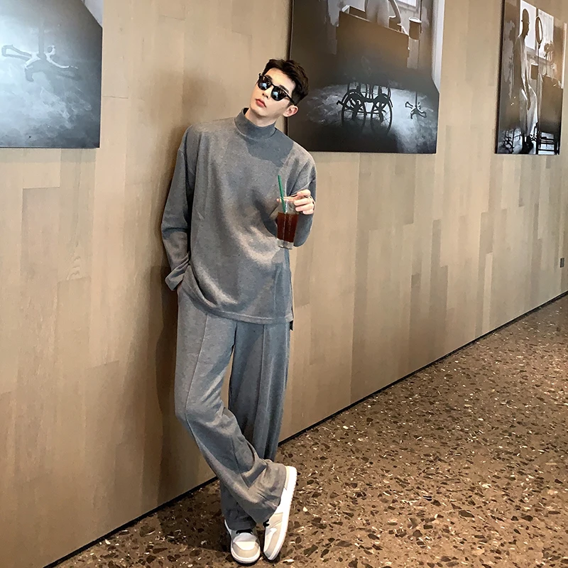 Осенние однотонные свободные спортивные штаны свитер костюм из 2 предметов в