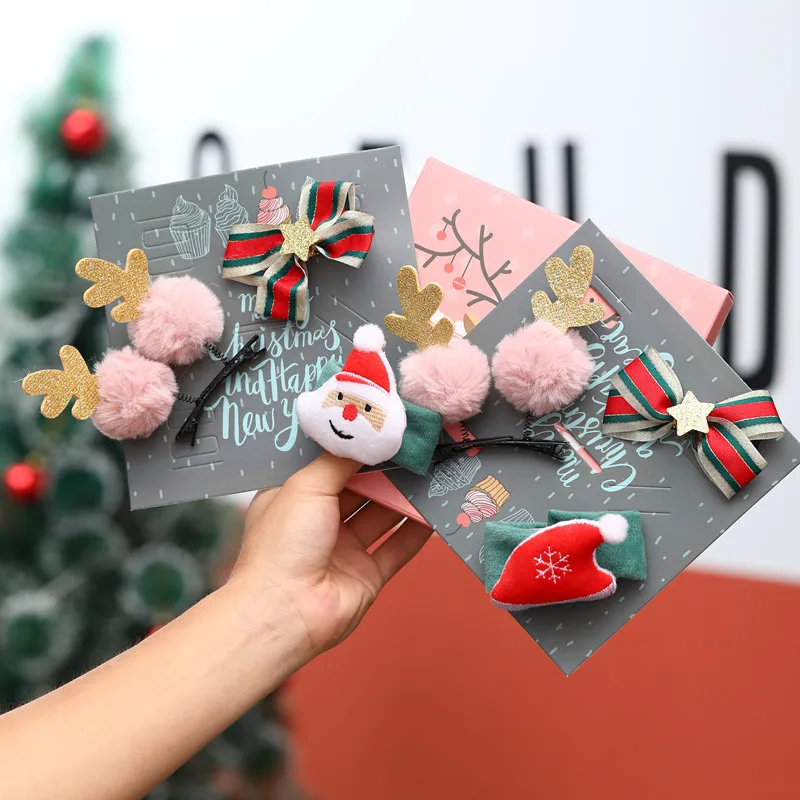 

1 Набор рождественских заколок для волос в стиле буйвола, в клетку, в виде головы, снеговика, Санта-Клауса, браслет для женщин и девочек, рождественские принадлежности для волос