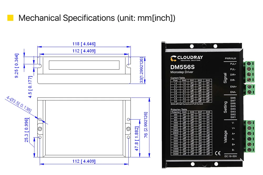 Cloudray 2-фазный шаговый мотор драйвер DM556S поставить Напряжение 18-50VDC Выход 1,4-5.6A ток