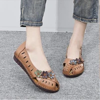 plus size 35 43 genuine leather women sandals ladies flat summer shoes woman slip on casual loafers with flowers soft comfort sa