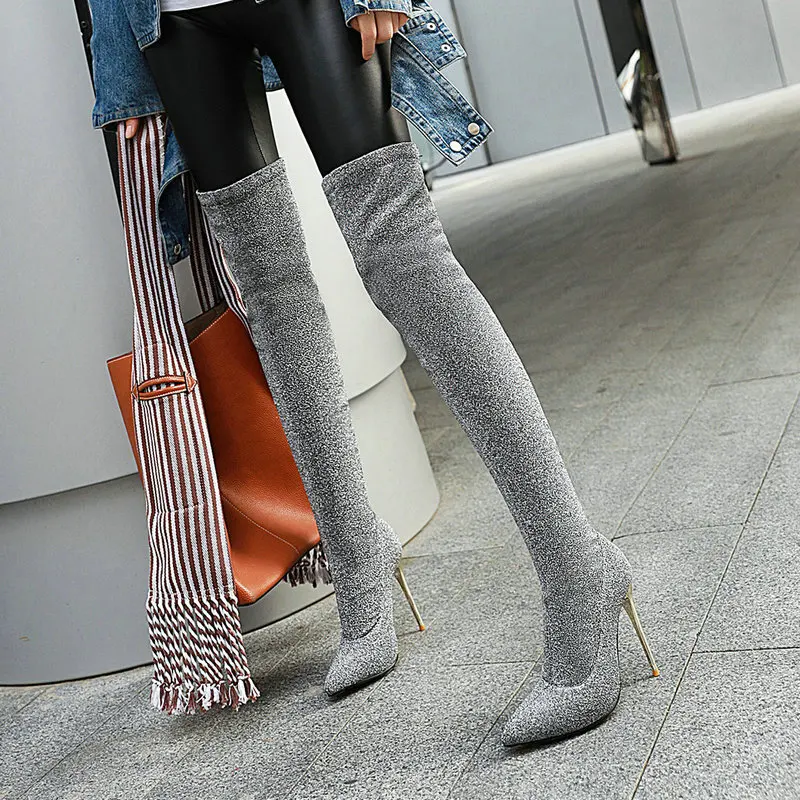 Женские леопардовые сапоги выше колена привлекательные высокие на тонком