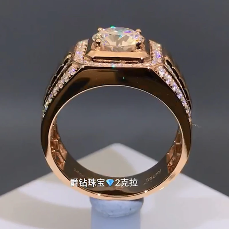 Мужское прямоугольное кольцо с бриллиантами Moissanite роскошное из розового золота