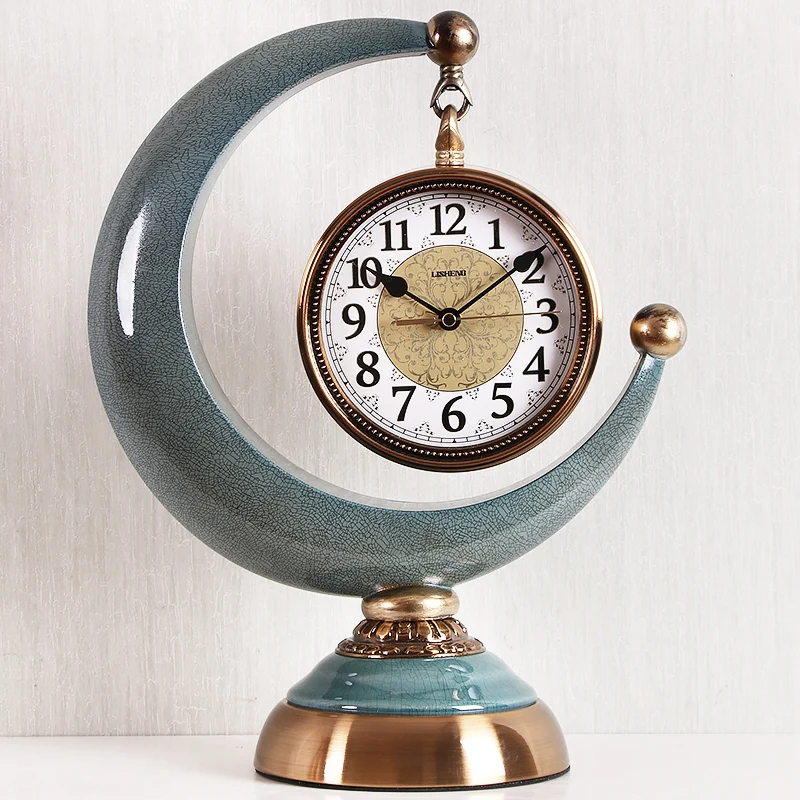 

Nordic Simple Desk Clock Vintage Metal Glasses Alarm Clock Ceramic Creative Moon Bedroom Clocks Reloj De Mesa Home Watch AC50TC