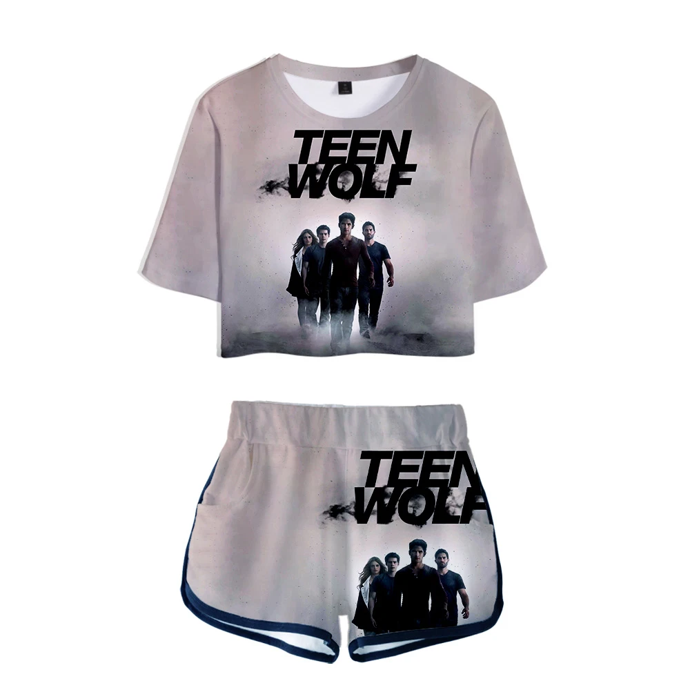 Teen Wolf Science Fiction 3D Custom Tracksuit Women Two Piece Set Summer Short Sleeve Crop Top+Shorts Girls Casual Streetwear