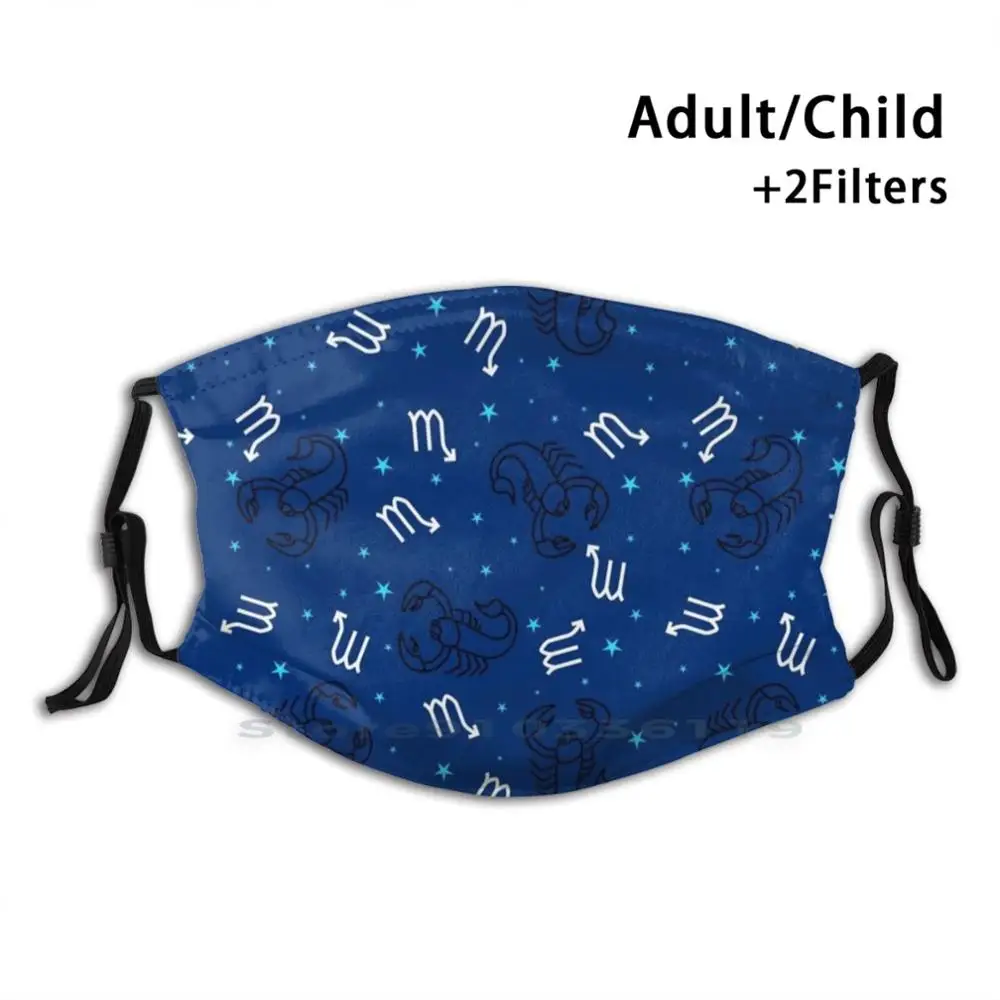 

Scorpio With Scorpion Zodiac Sign Adult Kids Washable Funny Face Mask With Filter Astrology Sign Zodiac Blue Stars Zodiac Sign