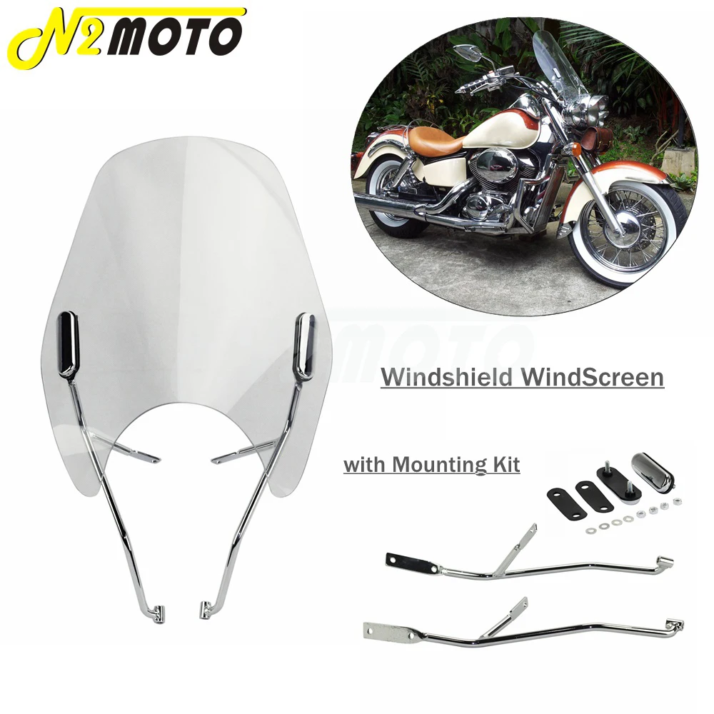 

Motorcycle Transparent WindScreen Windshield For Honda Shadow 750 VT VT750 1998-2003 Air Deflector Wind Screen w/ Mounting Kit