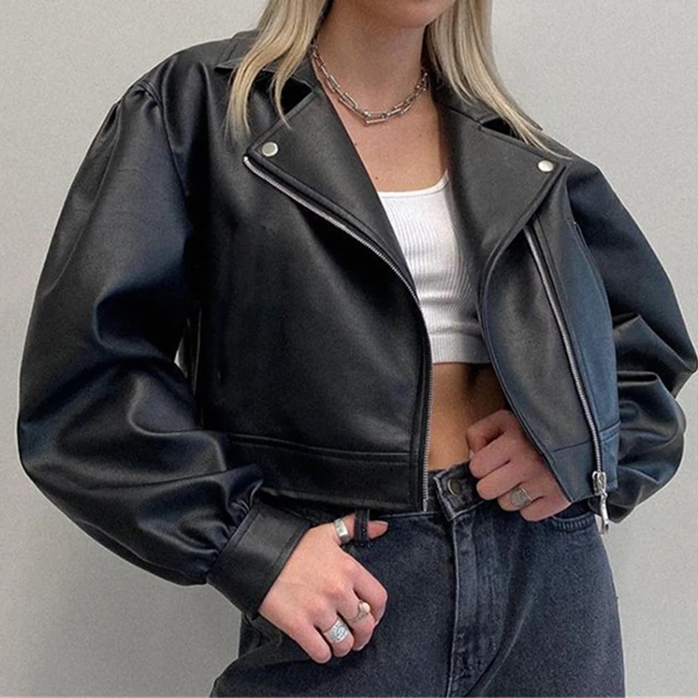 

Куртка Tmustobe из искусственной кожи, женская уличная одежда на молнии с длинным рукавом, осенняя свободная праздничная одежда, пикантная повс...