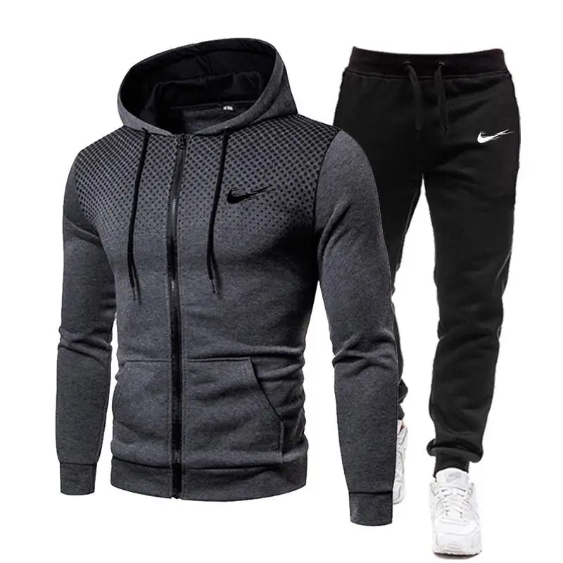 

Men's Sportswear Sets Mesh Sport Hooded 2021 Jogging Autumn Spring Thicken Clothing Streetwear Hip-hop Two-piece Suit