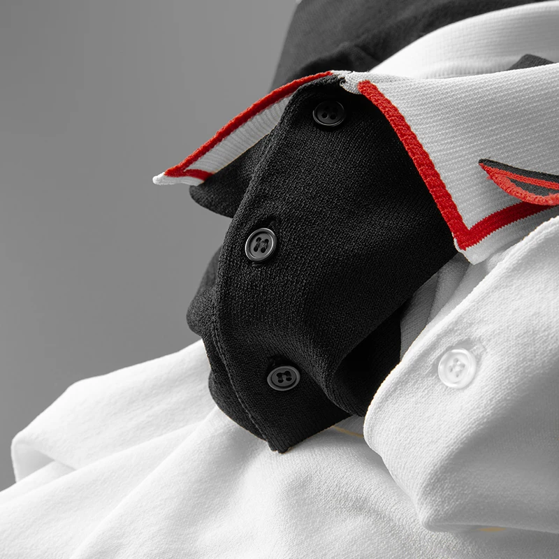 

Male Polo Shirts Men Summer Contrast Trun-down Collar Knitted Sweater Polo Pullover Male Fast Dry Black White Tops