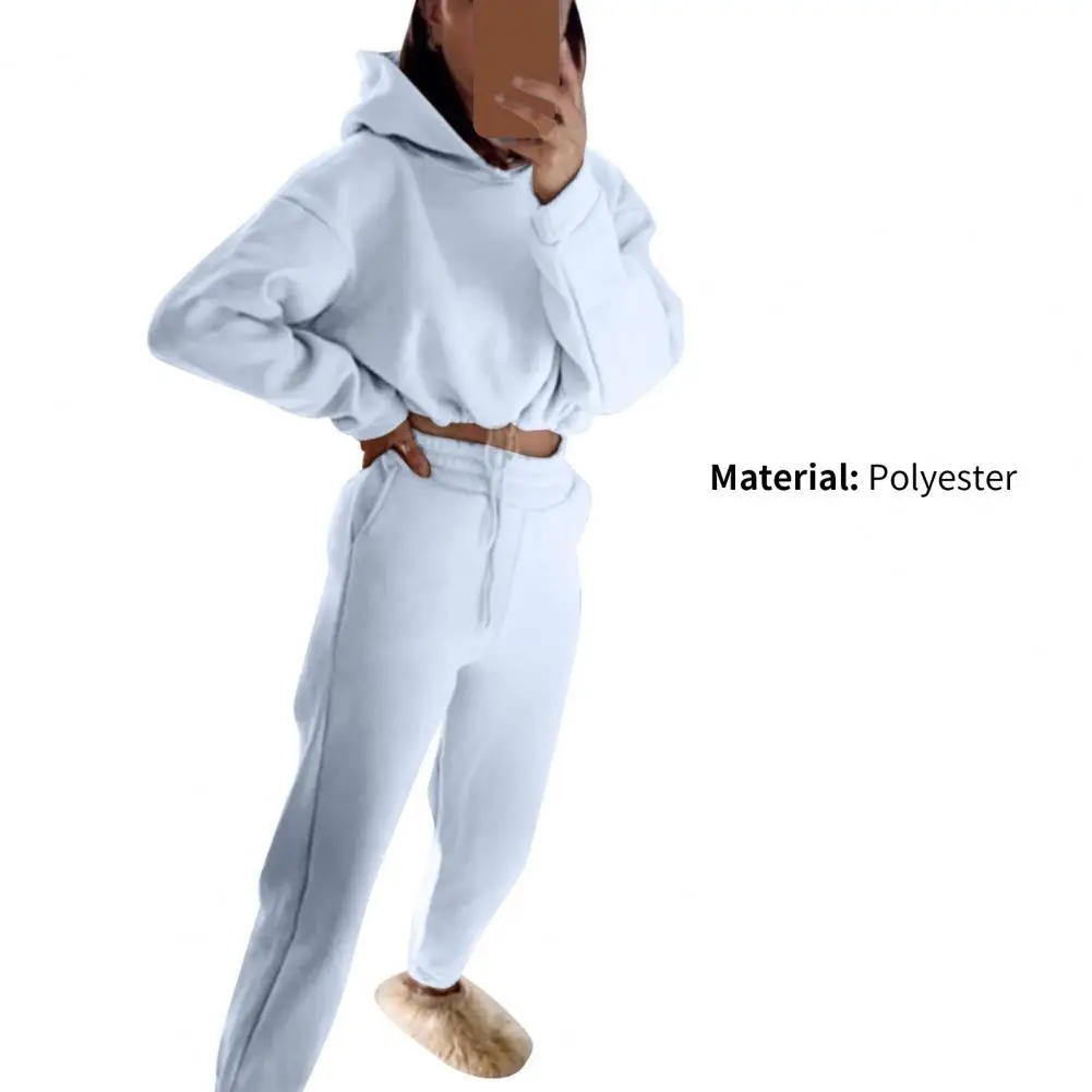 

1 комплект, Женский Повседневный укороченный топ с капюшоном и штаны на завязках