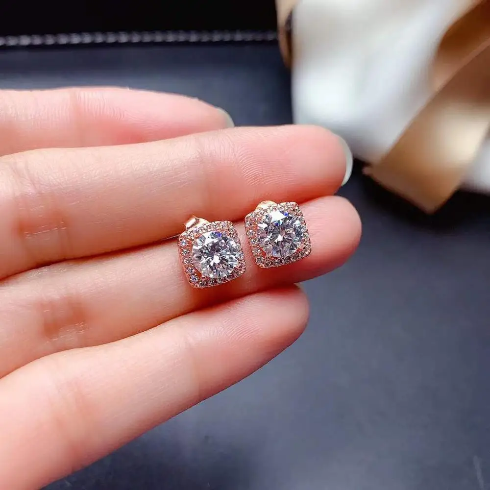 

925 sterling silver earrings Classic style Diamond jewelry Mosan diamond 2CT Circular 6.5mmx2 earrings Wedding Party gift ea