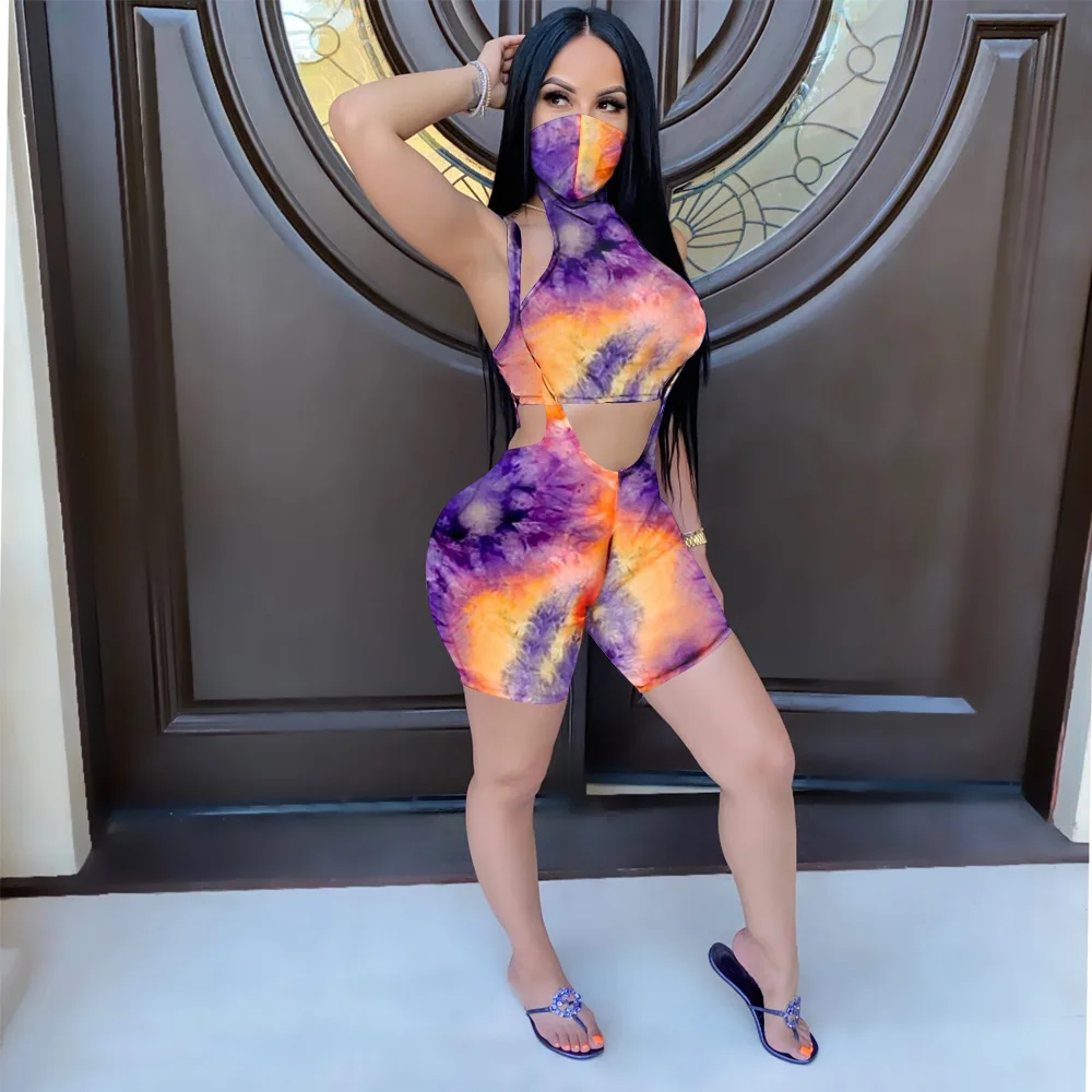 

Женский спортивный костюм из двух предметов, майка без рукавов и шорты с принтом тай-дай, верхний комбинезон