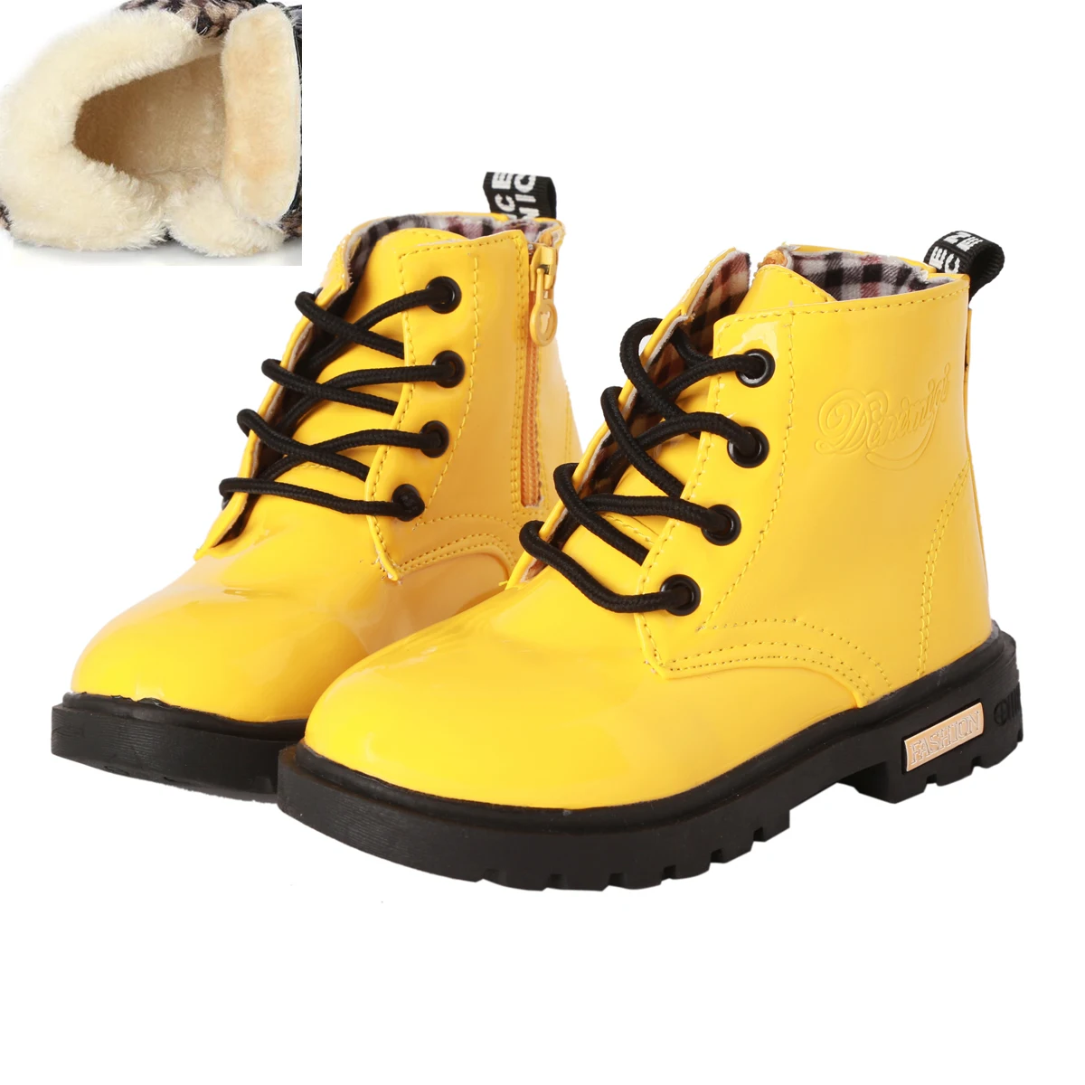 Winter Yellow Осенне-зимние детские ботинки martin для девочек; водонепроницаемые Зимние ботильоны для мальчиков; блестящие ботинки из искусственной кожи для девочек; размеры CN 21-36 - Цвет: Winter Yellow