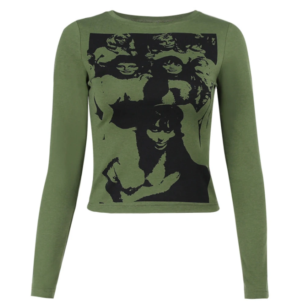 Винтажная футболка в стиле Харадзюку с графическим принтом 90-х длинным рукавом Y2K