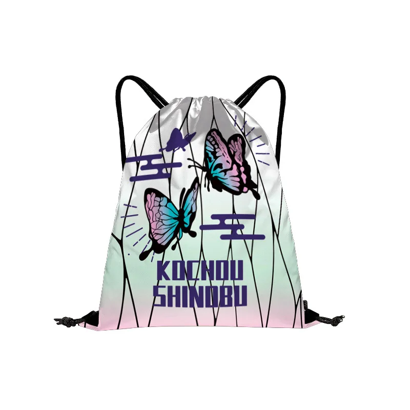 Demon Slayer Theme Motif Drawstring Canvas Bag Black Gym Movement Backpack | Anime Backpacks Wallets &amp Luggage