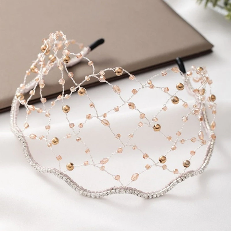 

Baroque Vintage Luxury Crystal Head Chain Imitation Pearl Beaded Mesh Metal Headband Bridal Wedding Party Hair Hoop