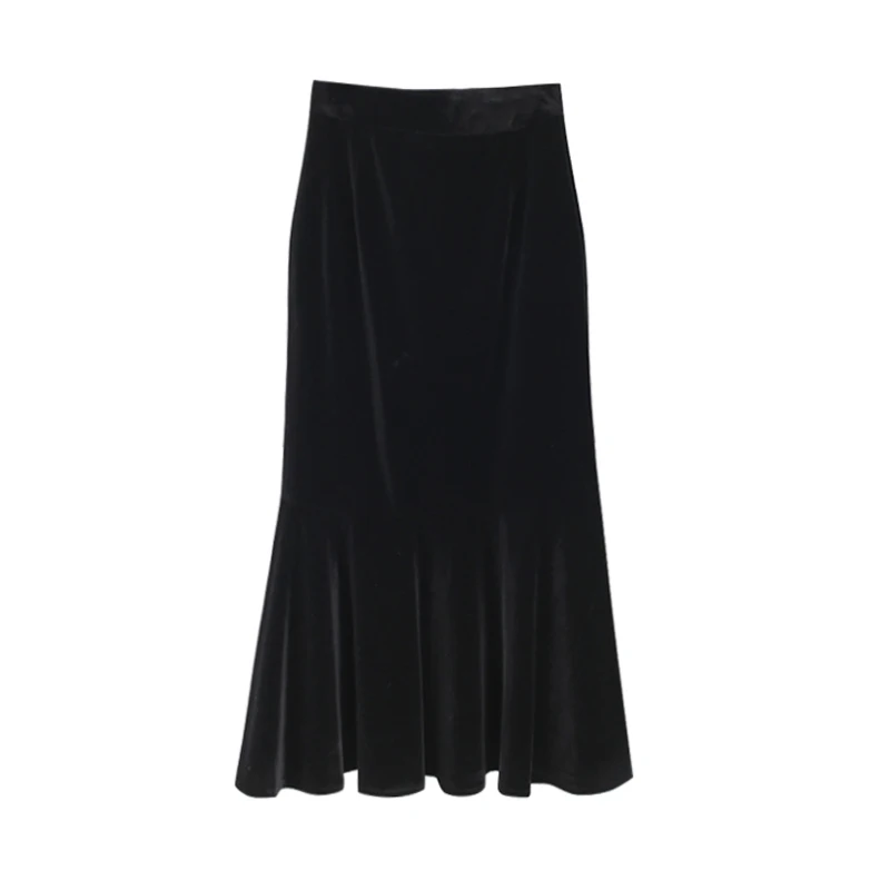 

PERHAPS U Trumpet Mermaid Black Solid Velvet Midi Skirt High Street Empire Vintage Retro Women S0200