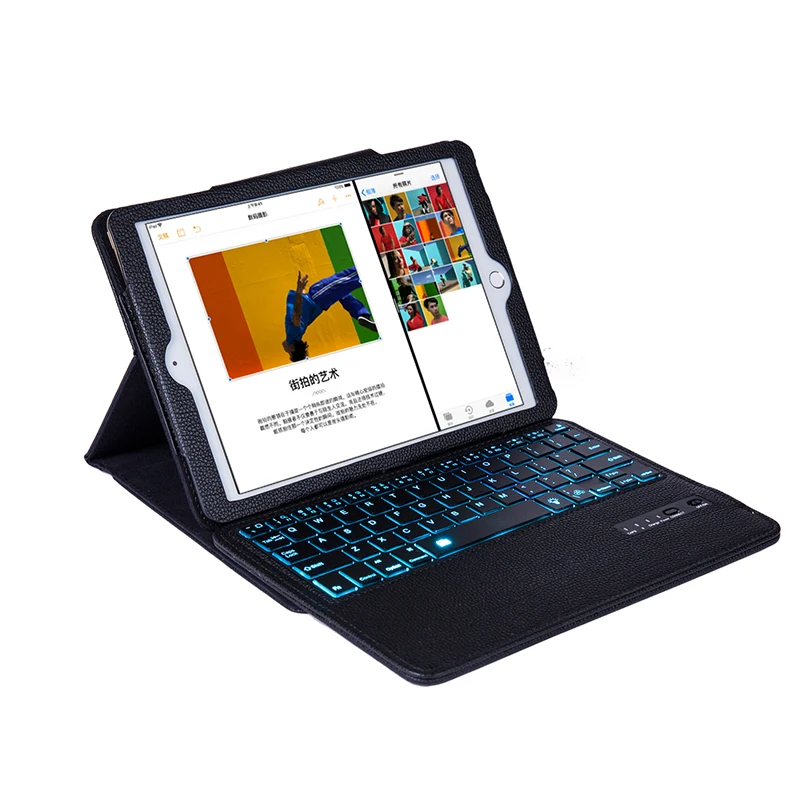 

Lightweight Flip Litchi Leather Case with 7 Colors Backlit Detachable Keyboard for iPad 10.2 2019 Cover for iPad 8 10.2+ Pen