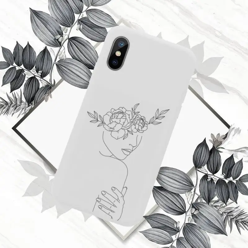 

Art line Retro Abstract Geometry leaves Phone Case White Candy Color for iPhone 11 12 mini pro XS MAX 8 7 6 6S Plus X SE 2020 XR