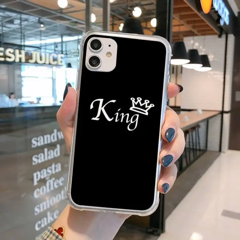 

King Queen Crown Phone Case Transparent for iPhone 11 12 mini pro XS MAX 8 7 6 6S Plus X 5S SE 2020 XR