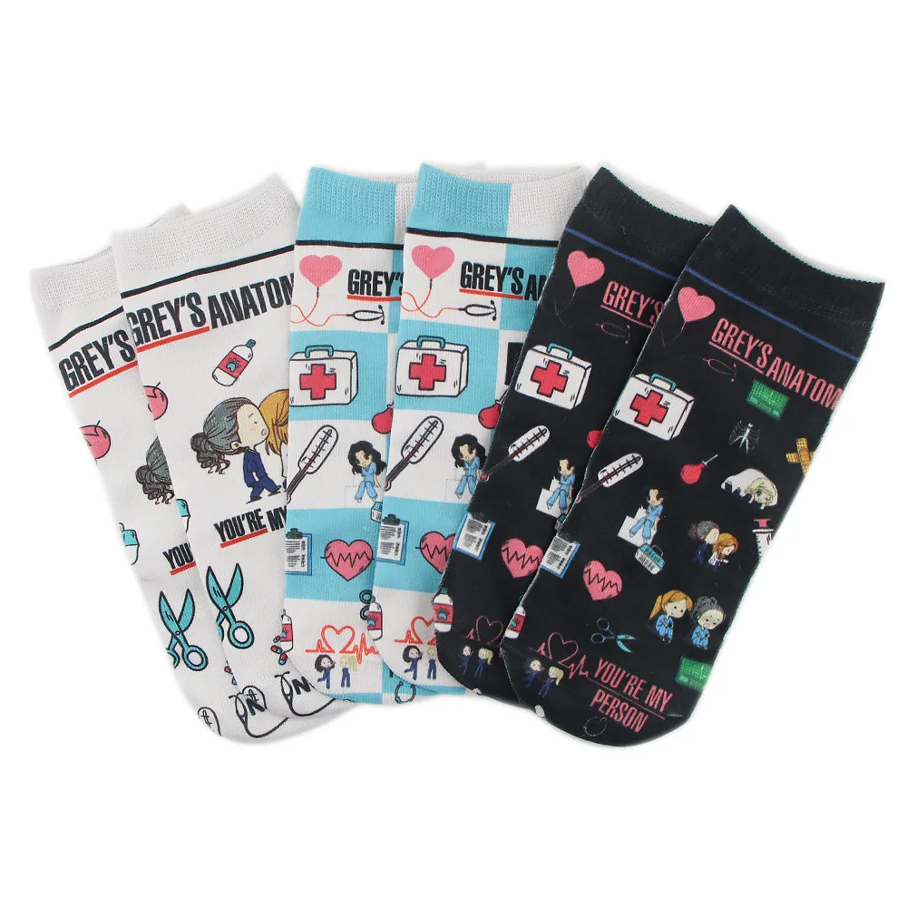 Doctor Nurse Print Greys Anatomy Cotton Socks Casual Creative Breathable Soft Funny Novelty Low Tube Socks gift for fans