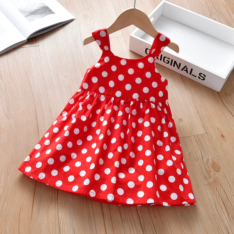 

Baby Girl Sleeveless Vest Dress Summer 2021 New Girls Dress Korean Fashion Polka Dot Sling Dress Girls Clothes Red Dress Kids