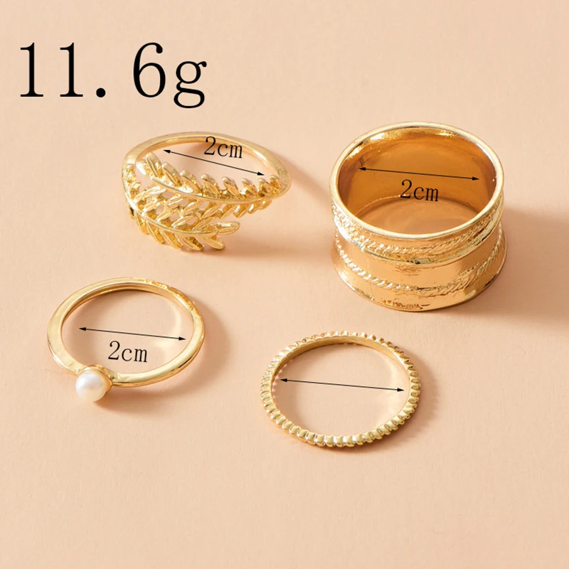 4 шт./компл. Женский комплект колец геометрическое Открытое кольцо с листьями и