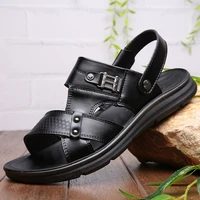 men summer sandal brand leather beach sandal male adult slipon men casual shoe black brown big size comfortable outdoor slippers