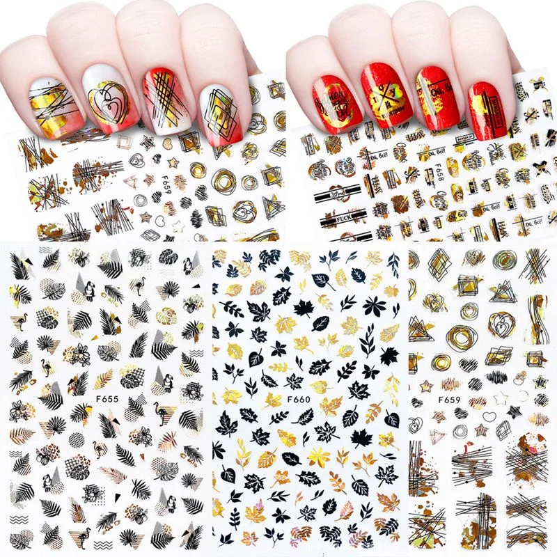 

Newest Laser Nail Stickers Leaf Leaves Flower Adehesive Paper Wraps 3D DIY Nail Foil Decal Nail Beauty Transfer Slider Manicure