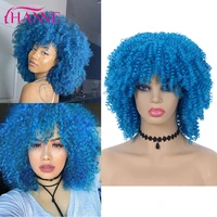 hanne synthetic blue wig short afro kinky curly wigs with bangs greenpurplered wig for black women cosplay or party wigs