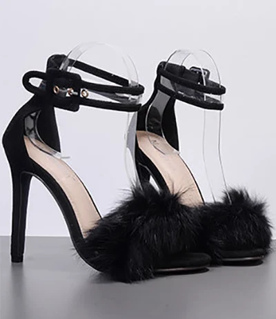 black fur Новинка; женские туфли-лодочки; женские модные пикантные туфли-лодочки на высоком каблуке; летние женские босоножки на высокой шпильке с открытым носком; свадебные вечерние туфли - Цвет: black fur