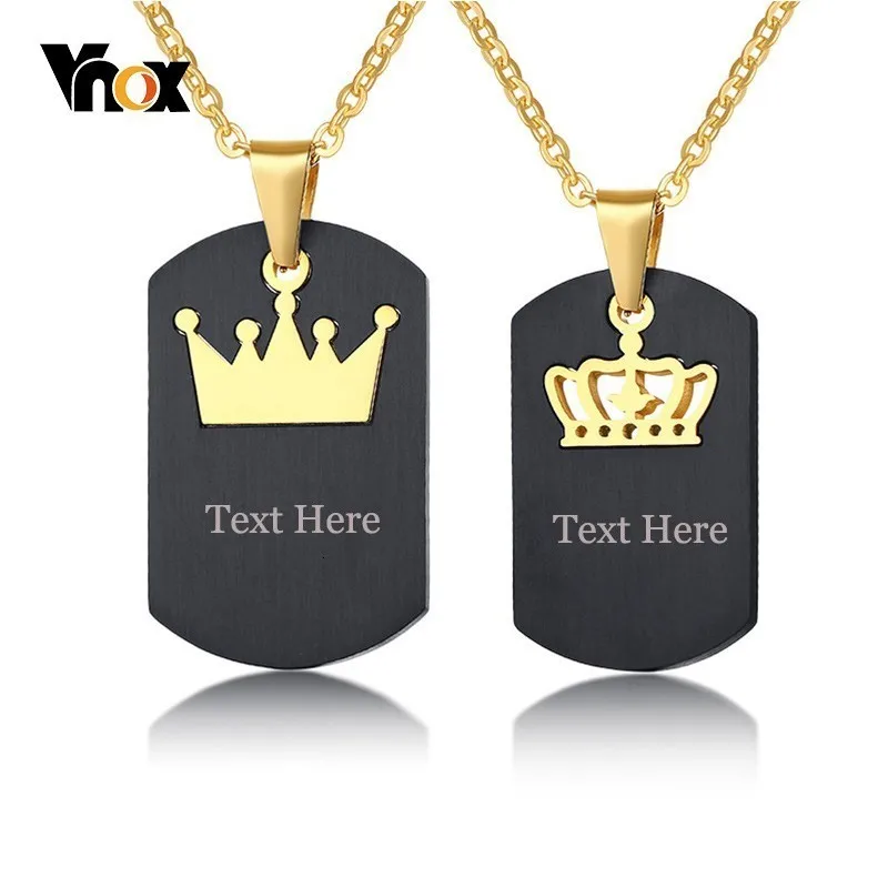 Vnox, его пара, ожерелья, черные, нержавеющая сталь, король, королева, корона, очаровательные Кулоны "любовь", собачья бирка, гравировка, подарки