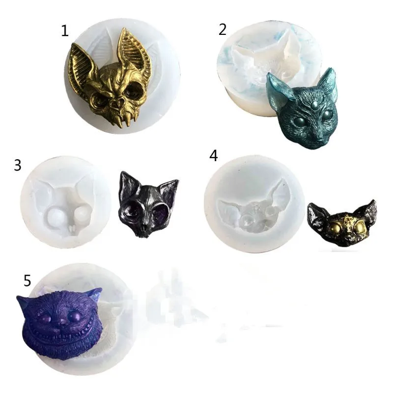 Epoxy Resin Cat Charms Silicone Molds Jewelry Casting Sphynx Cat 3 Eyes Kitty Horns Kitten Head Raven Crow Skull Mold