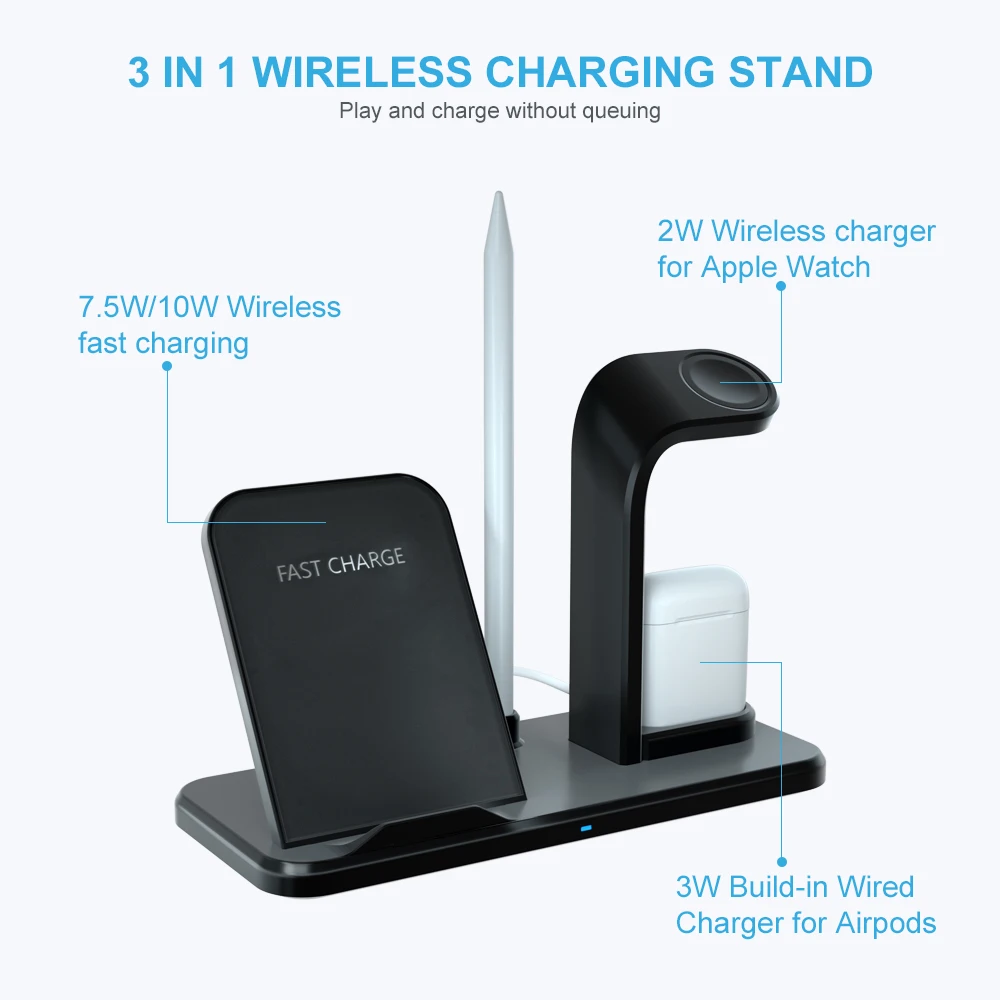 Беспроводное зарядное устройство 3 в 1 беспроводная зарядная док станция QI для Apple