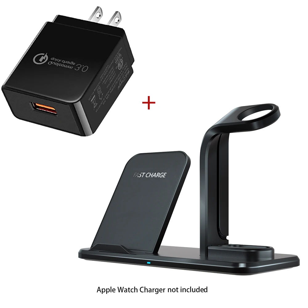 Беспроводное зарядное устройство Qi 3 в 1 Подставка для Apple Watch Series 5 4 3 2 Iphone 11 Pro Max XS MAX XR Iwatch Airpods 1 2 - Тип штекера: Black US Plug