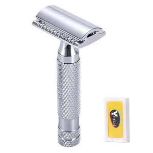 Мужская двусторонняя бритва YINTAL, ручная бритва из серебристого медного сплава с нескользящей ручкой