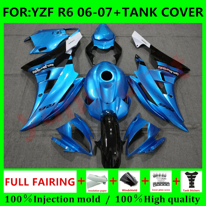 

NEW Motorcycle YZF R6 06 Fairing + tank cover bodywork Kits YZF600 R6 07 Abs for YAMAHA YZFR6 2006 - 2007 Fairings blue white