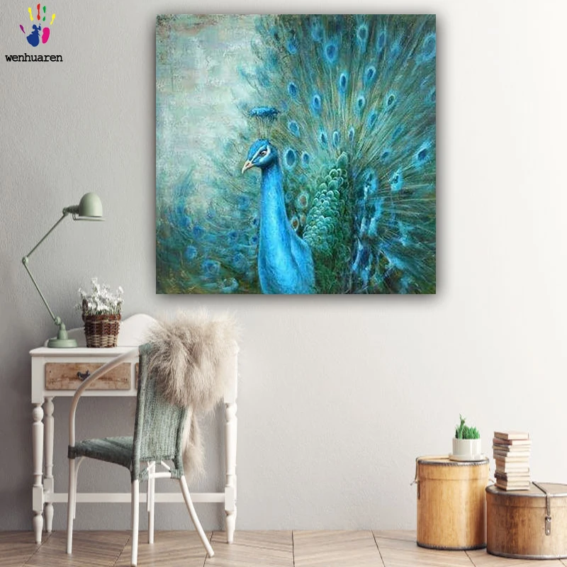 DIY Colorings Pictures By Numbers With Colors The Peacock Picture Drawing Painting Framed Home | Дом и сад