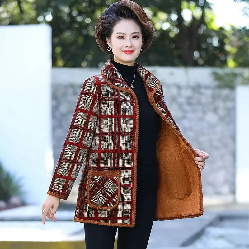 Mom Winter Coat Fleece Thickening Mid-Length Jacket Middle-Aged Elderly Winter Grandma Warm Cotton-Padded Jacket For The Elderly