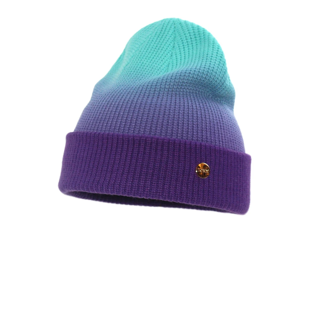 

Creative Gradient Color Texture Small Label Knitted Hat 2021 Autumn and Winter New Dome Ins Warm Wool Tie-dye Beanie Unisex Hats