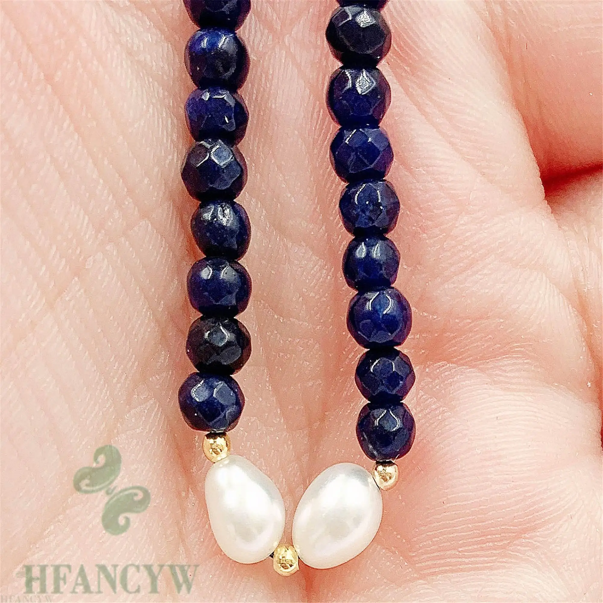 Синий халцедон белый барокко Жемчужное ожерелье 18 дюймов настоящий шик