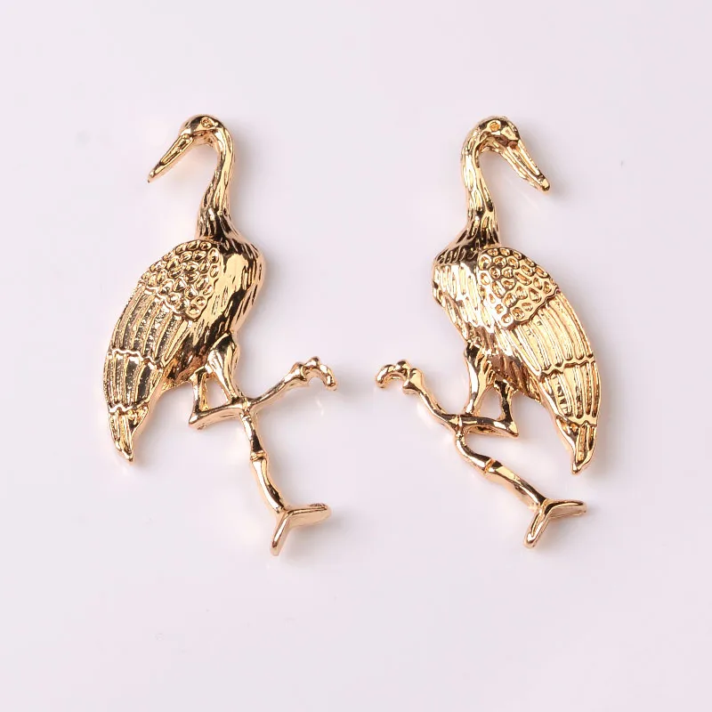 

60pcs/lot 22x46mm gold color silver color alloy Red-crowned crane charm DIY for headdress accessories Jewelry handmade