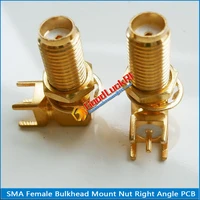 1x pcs rf connector sma female jack 90 degree right angle o ring bulkhead panel mount nut solder square pcb plug brass gold